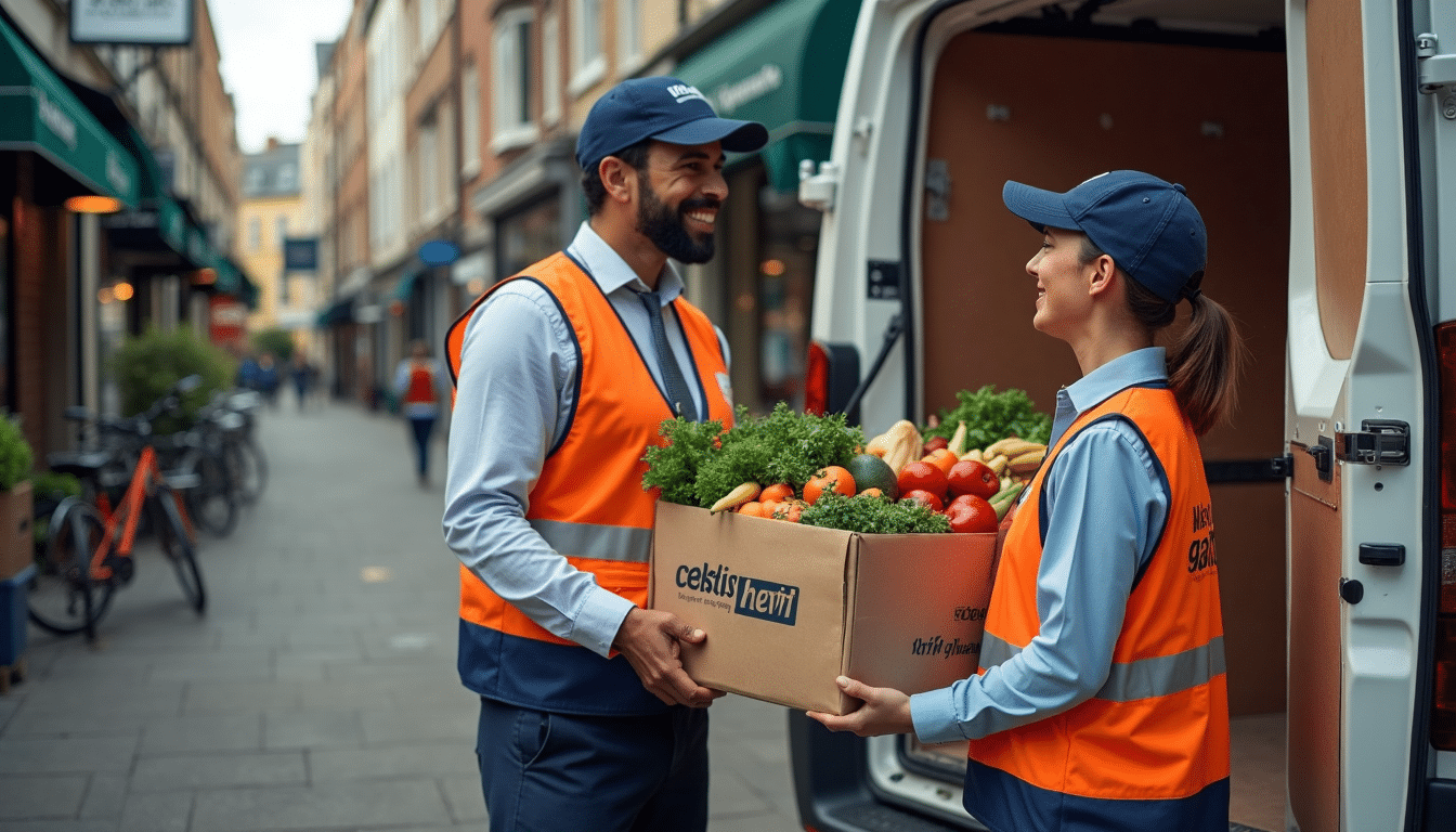 Refrigerated van delivers to UK business, staff greet driver